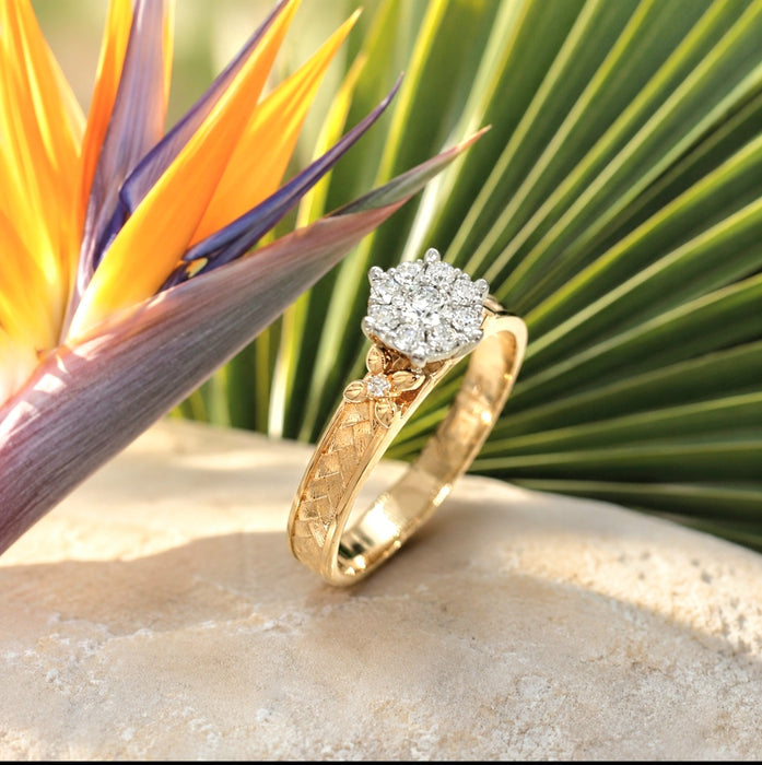 Weave and flower diamond engagement ring NC52268-2