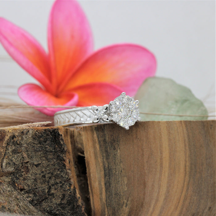 Weave and flower diamond engagement ring NC52268-2